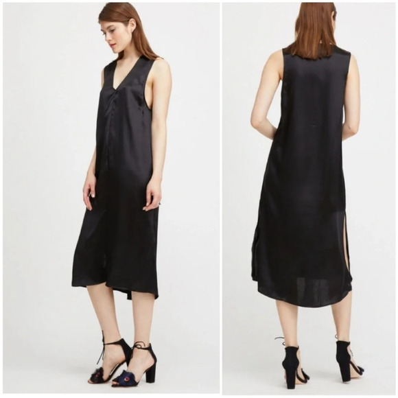 ❌ALI GOLDEN 100% Silk V Neck Midi Dress Size XS / S - Picture 1 of 7